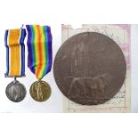 BWM & Victory Medal + Death Plaque to 6105 Pte A P Meredith Welsh Regt. Killed In Action 26th