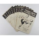 Torquay United home programmes for 1952/53. (10)