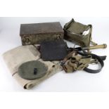 German WW2 equipment box full, including back pack, entrenching tool, medical tin,