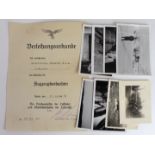 German Luftwaffe award documents for a Flight Observer badge, plus some photos to UnterOffizier