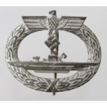 German Nazi U-Boat Badge, silver wash, no makers mark