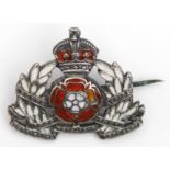 Sweetheart badge - Derbyshire Yeomanry silver & enamel, hallmarked Birm. 1920.