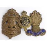 Cap Badges: King Edwards Horse 1914 Empire & Liberty. Good condition. Plus 2 other badges. (3)