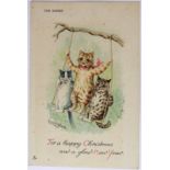 Louis Wain cats postcard - Raphael Tuck: The Swing, Christmas and New Year