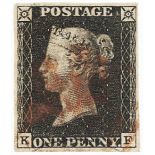 GB - 1840 Penny Black Plate 6 (K-F) four good even margins, no faults, very fine used, cat £375