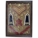 Badges: Royal Military Collage framed display of King Edward 7th 1902 to 1910 Badges, Buttons,