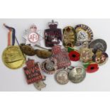 Badges - mostly WW2 related includes a German WW2 badge (missing enamel), a silver miniature medal
