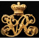 Badge: Victorian Volunteer Rifle Corps Officer's 1005 genuine "fire gilt" Pouch badge. In superb