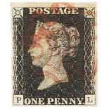 GB - 1840 Penny Black Plate 3 (P-L) four good to large margins, no faults, very fine used cat £500