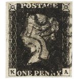 GB - 1840 Penny Black Plate 6 (K-A) four good to large margins, no faults, very fine used, cat £375
