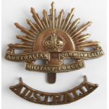 Australian Commonwealth Military Force - Rare WW1 cap badge - Scarce Maker marked J.W.TIPTAFT &