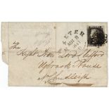 GB - 1840 Penny Black Plate 9 (G-I) three margins, on large part cover, to Right Hon. Lord Clifford,