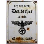 German WW2 small Deutscher Deutschland enamel wall plaque. Some age wear and light rusting.