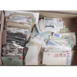 Carton of GB EVII and GV covers, cards, postal stationery, WW1 censored, air flights, Wembley postal