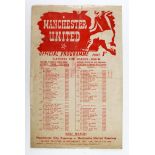 Manchester United Res single sheet v Manchester City Res 11 Sept 1948