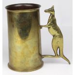 Australian Trench Art - shell case tankard with kangaroo handle, base dated 1940 and engraved '