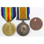 BWM & Victory Medal to 7-3265 Pte G Henderson Durham L.I. + ID Tag. (missing 1915 Star). (2)