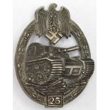 German Panzer Assault badge for 25 engagements, toned