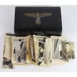 German collection of army related photos good selection contained in box with large metal eagle