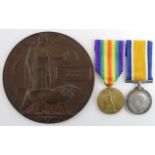 BWM & Victory Medal + Death Plaque to 34653 Pte T Metcalf E.Lan.R. Killed In Action 13/11/1916