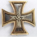 German Iron Cross 1st class pin back, coke bottle style pin, L/15 maker marked, Otto Shickle,