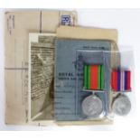 RAF WW2 defence & war medals with RAF service and release book to armour 1556827 Patrick Fowler