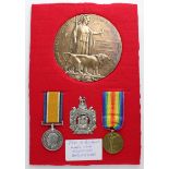 BWM & Victory Medal + Death Plaque to 201838 Pte Robert Porteous 1st/5th Bn K.O.S.B. Killed In