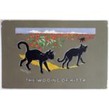Louis Wain cats postcard - Photochrom: The Wooing of Kitty, postally used 1913 Hellingly Sussex