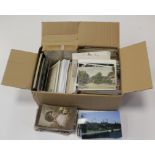 Box of UK cards & photos, an eclectic mix some relating to Railways & local topics, plus a box of