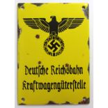 German enamelled plaque Deutsche Reichsbund Kraftwagenguterftelle some damage and rust to the face