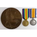 BWM & Victory Medal + Death Plaque to 8-2261 Pte Edward Rundle Durham L.I. killed In Action 26/4/