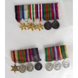 Miniature Medal groups x3 mounted as worn - 1939-45 Star, Atlantic Star, Italy Star, F & G Star,