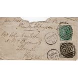 GB postal history 1874 cover to Peru franked 6d grey Plate 13 SG.147 and 1s green Plate 9 SG.150