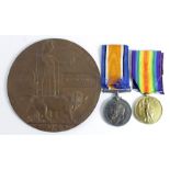 BWM & Victory medals with memorial plaque scroll to 42505 Sgt Walter Collins, Northumberland