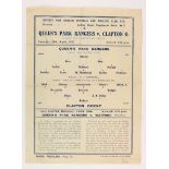 Queens park Rangers v Clapton O 10th April 1943 L/Cup South. Single sheet programme