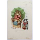 Louis Wain cats postcard - Raphael Tuck: Calendar series: District Visitors, postally used 1904