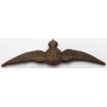 Badge a bronze pair of RFC Pilots pin back wings