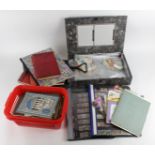 Very wide range of material in large box. Various albums, stockbook, packets, stamps on hagner