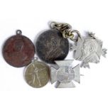 Boer War interest 3x Boer coins converted for wear, a Gent in Khaki small medal and a Roberts /