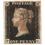 GB - 1840 Penny Black Plate 5 (P-C) four good margins, no faults, very fine used, cat £375