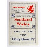Wales v Scotland programme at Cardiff Arms Park 2/2/1935. The Welsh Rugby Union. (1)