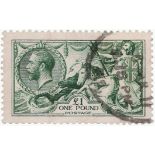 GB - 1913 GV £1 green Seahorse, waterlow printing, SG403, cat £1400. Nice stamp