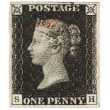 GB - 1840 Penny Black Plate 6 (S-H) four good even margins, very lightly cancelled, no thins or