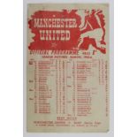 Manchester United single sheet v Bury 2nd March 1946