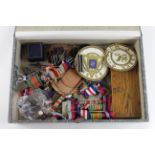 Box file of all sorts inc several Military Sweetheart pin badges. (Qty)