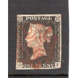 GB 1840 1d Penny Black (O-F) identified as likely Plate 1b, virtually 4 margins but close at top-