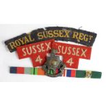 Badges Royal Sussex Regt interest a WW2 or just after Sussex 4 pair of titles in cloth, a mothed