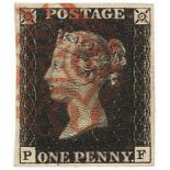 GB - 1840 Penny Black Plate 7 (P-F) four good even margins, no faults, very fine used, cat £400