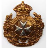 Badge - original King's crown Royal Malta Militia brass & white metal hat badge - 2 old lugs to