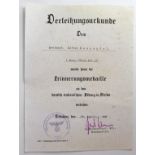 German award document for the Afrika campaign medal struck by the Italians awarded to Leutnant